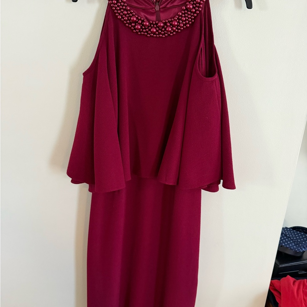 Adrianna Papell Berry Beaded Neck Midi Dress